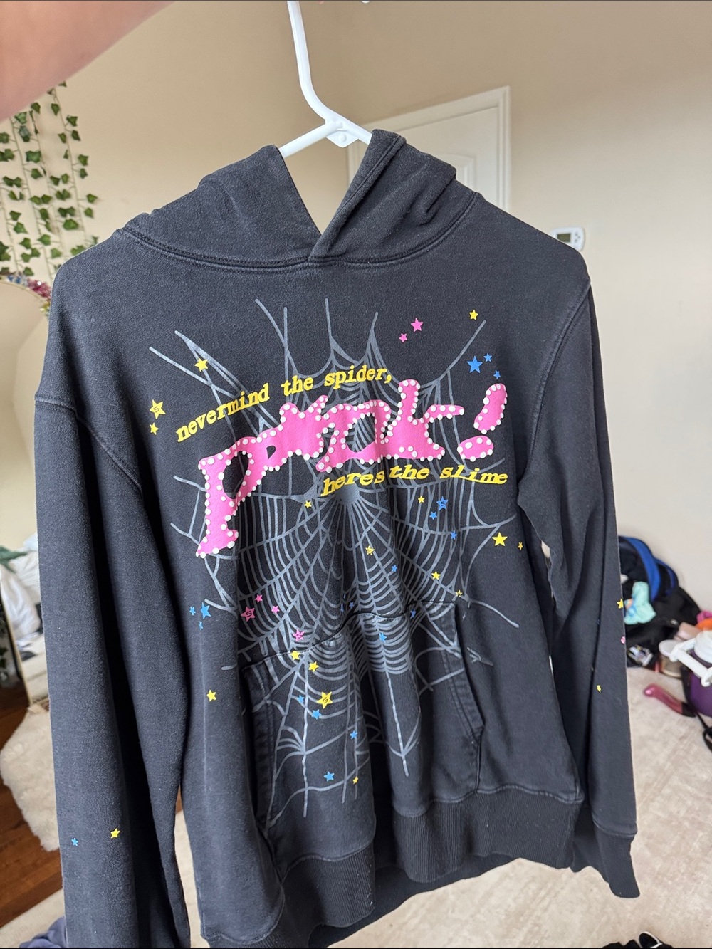 Spyder Black Hoodie with Pink Graphic and Yellow Accents